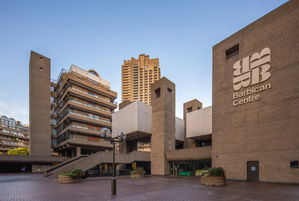 Barbican Estate with greenery and sunlight.
