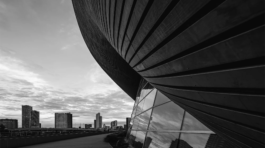 Monochrome elegance of Stratford's Aquatic Center.