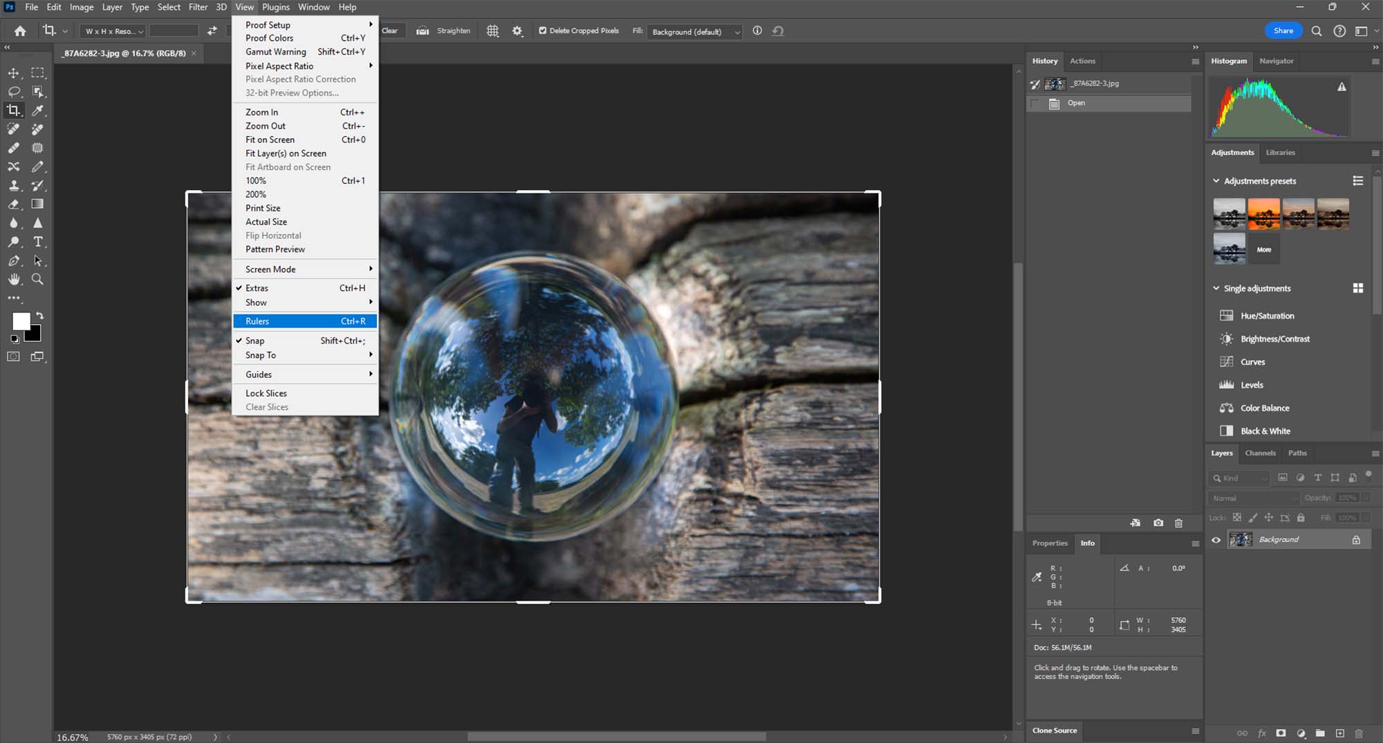 Centered composition demonstration in Photoshop.