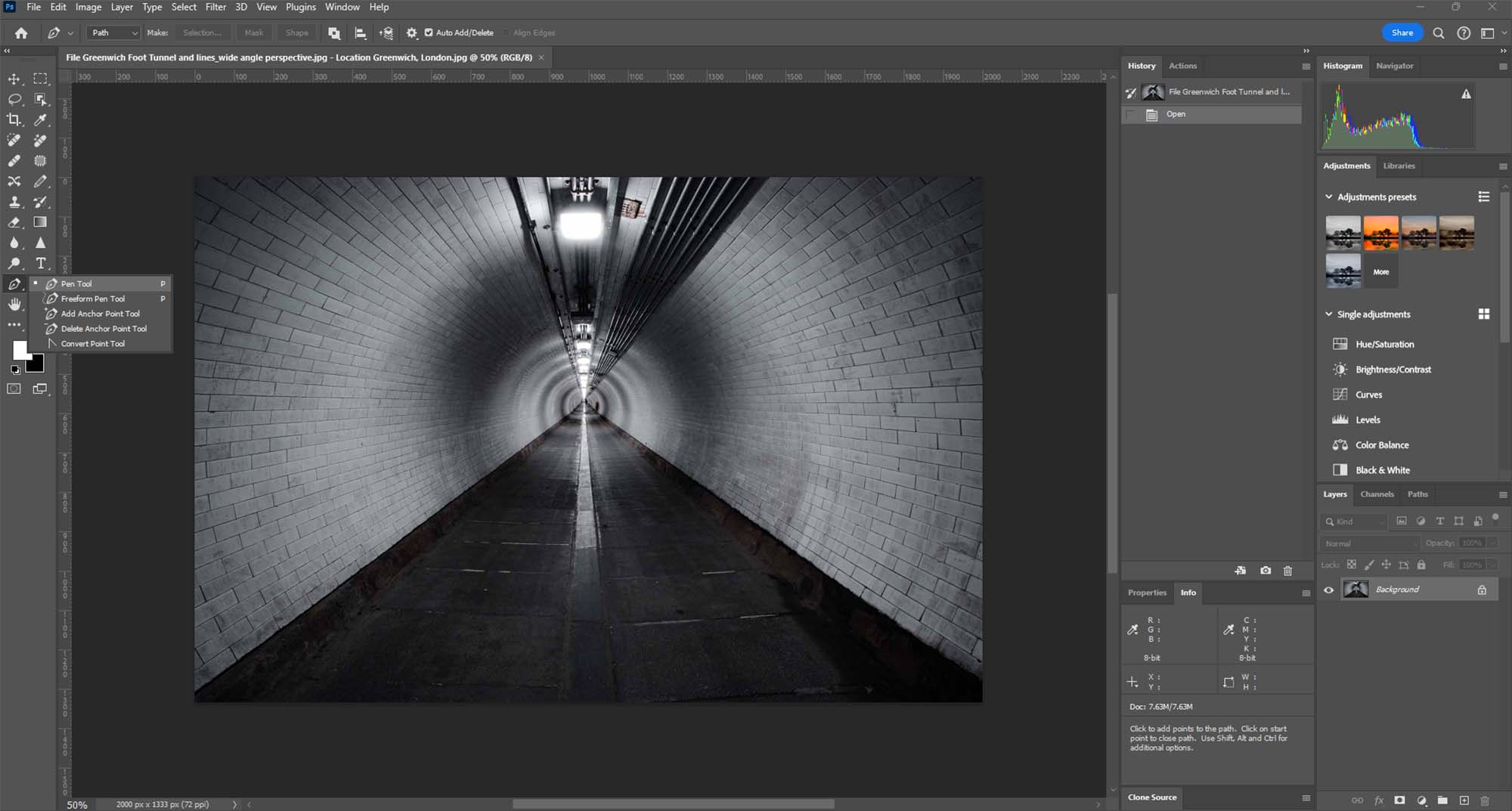 Photoshop demo of leading lines in photography.