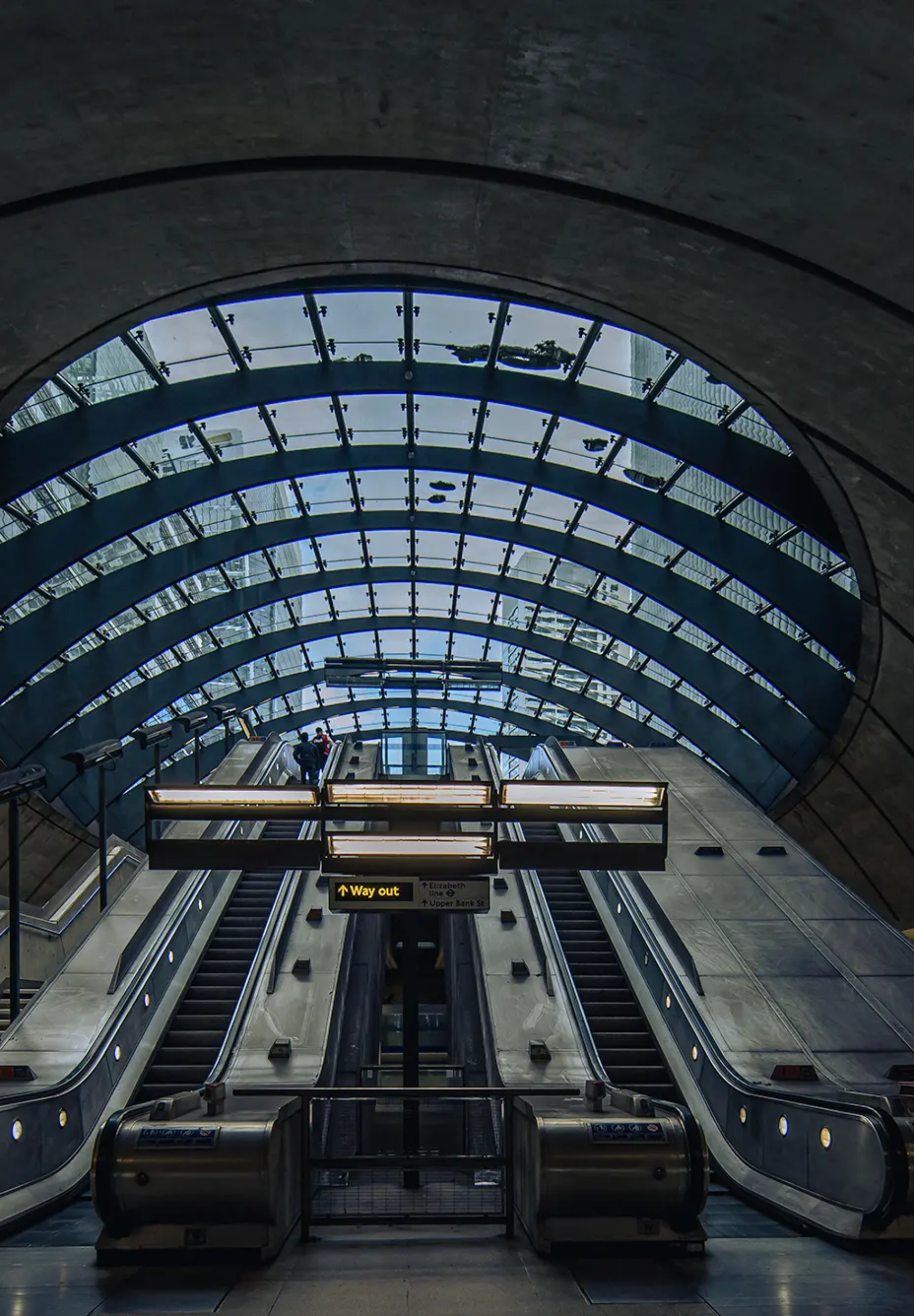 Dynamic underground architecture in Canary Wharf.