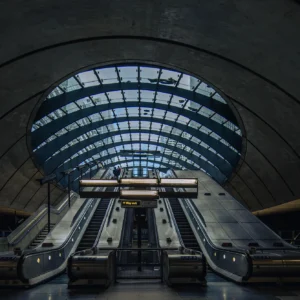 Dynamic underground architecture in Canary Wharf.