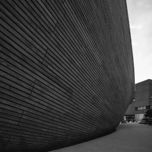 Black and white Aquatic Center in London.