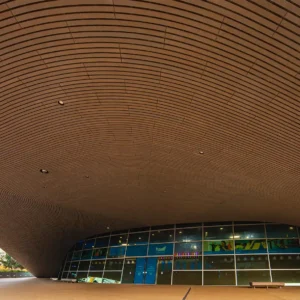 Modern Aquatic Center in Stratford, color.