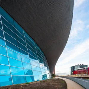 Broad view of the Aquatic Center in Stratford.