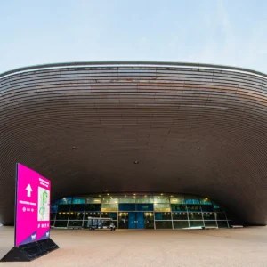 Vibrant Aquatic Center architecture in Stratford.