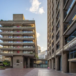 Barbican Estate balconies in the sunshine.