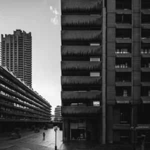 Monochrome geometry of the Barbican Estate.