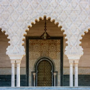 Close-up of Tour Hassan's carved details.