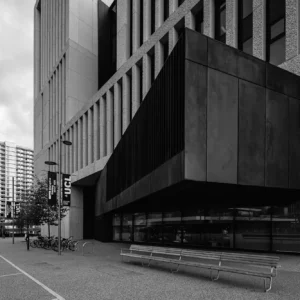 Architectural details of UCL Campus in B&W.