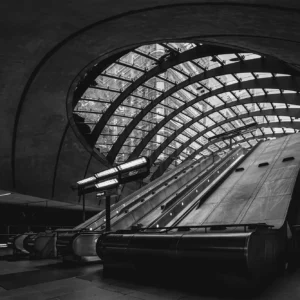 Black and white geometric underground architecture.