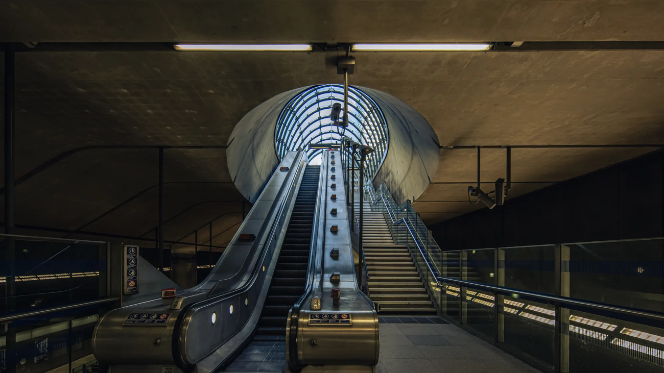 Sleek modern underground at Canary Wharf.