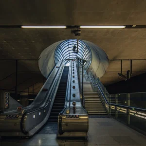 Sleek modern underground at Canary Wharf.